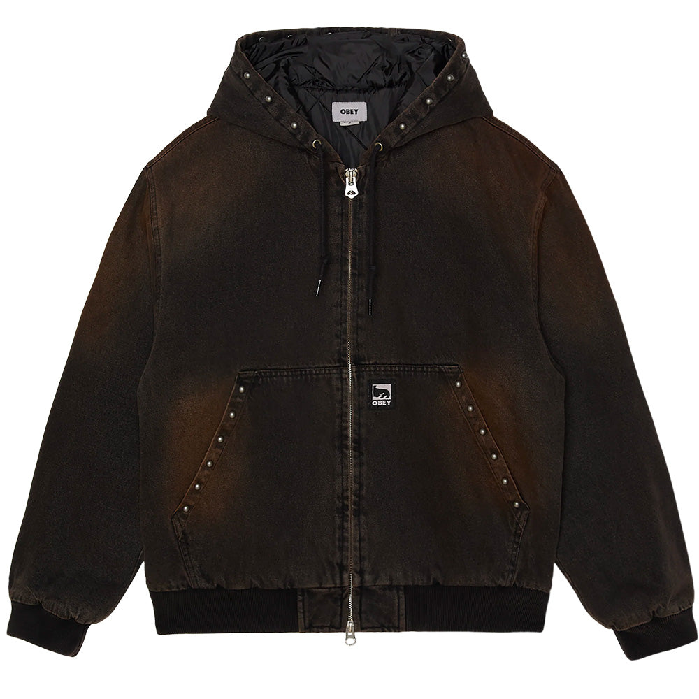 OBEY OBEY STUDDED ZIP UP JACKET // BLACK RUST WASH