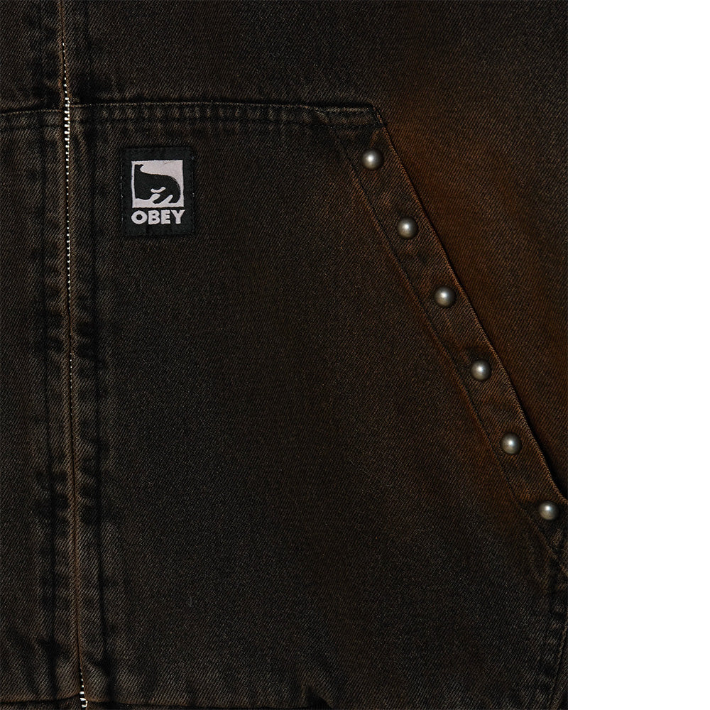 OBEY OBEY STUDDED ZIP UP JACKET // BLACK RUST WASH