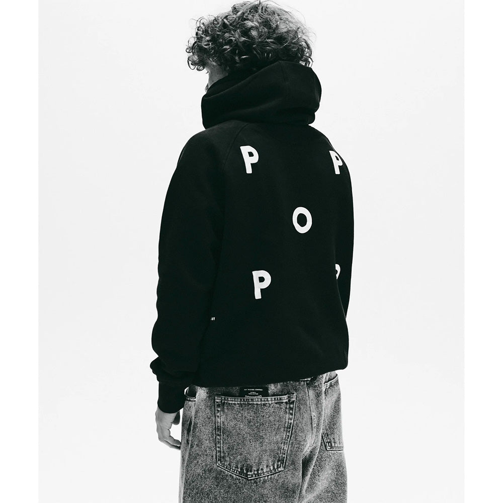 pop trading company nos03 logo hooded sweat black
