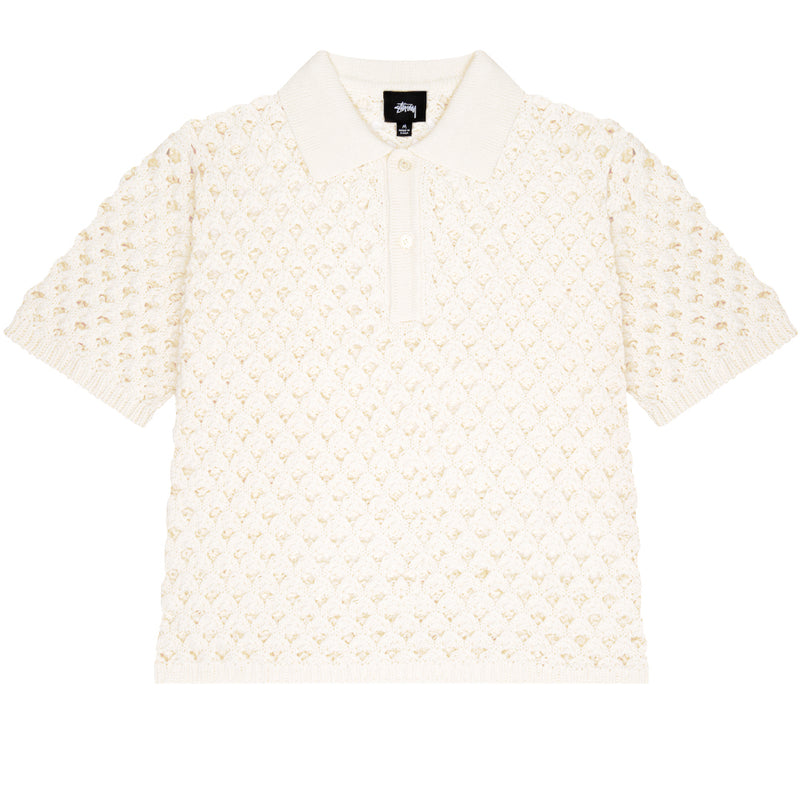 stussy 117178 big mesh polo sweater ivory