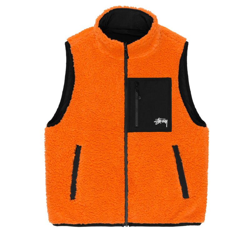 stussy 118528 sherpa reversible vest tangerine