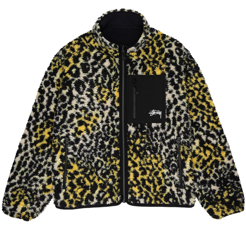 stussy 118529 sherpa reversible jacket yellow leopard