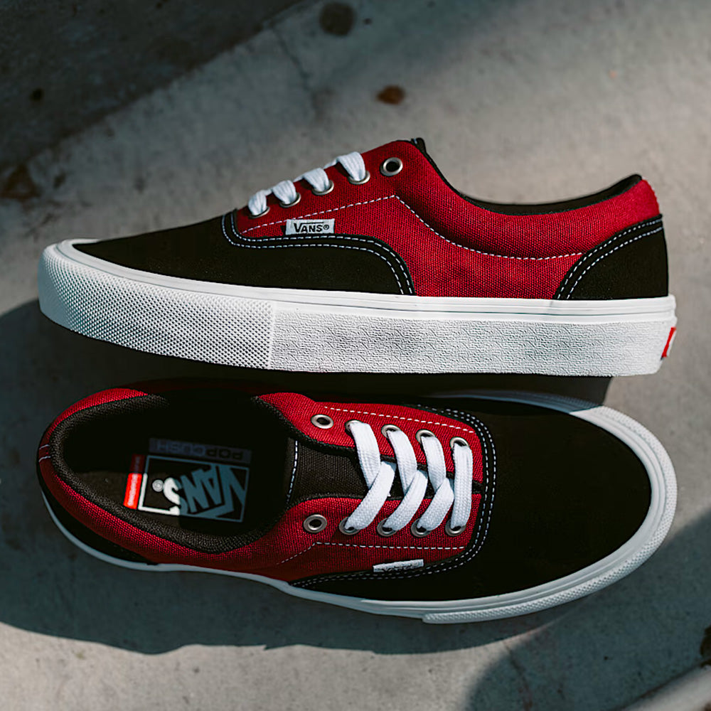 vans skate era shoe black red