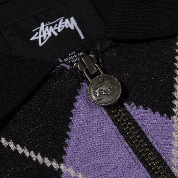 STÜSSY ARGYLE ZIP L/S POLO // BLACK