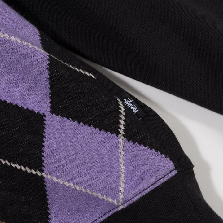 STÜSSY ARGYLE ZIP L/S POLO // BLACK