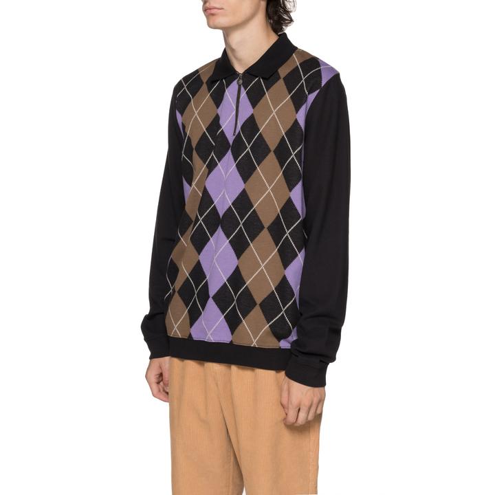 STÜSSY ARGYLE ZIP L/S POLO // BLACK