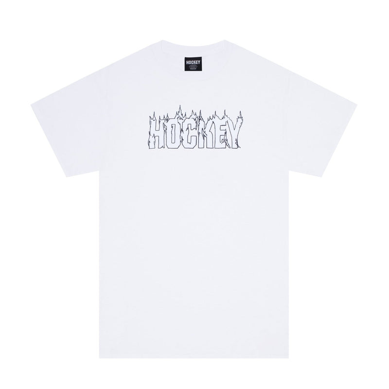 HOCKEY UP IN FLAMES TEE // WHITE