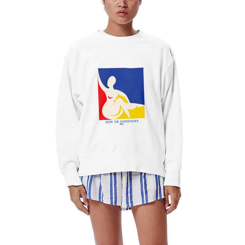 OBEY JULIA BOX FIT CREW FLEECE // WHITE