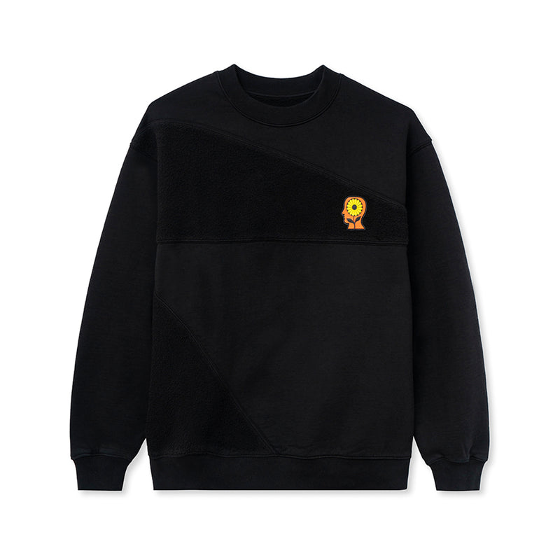 BRAIN DEAD SUNFLOWER ASYMMETRICAL PANELED CREWNECK // BLACK