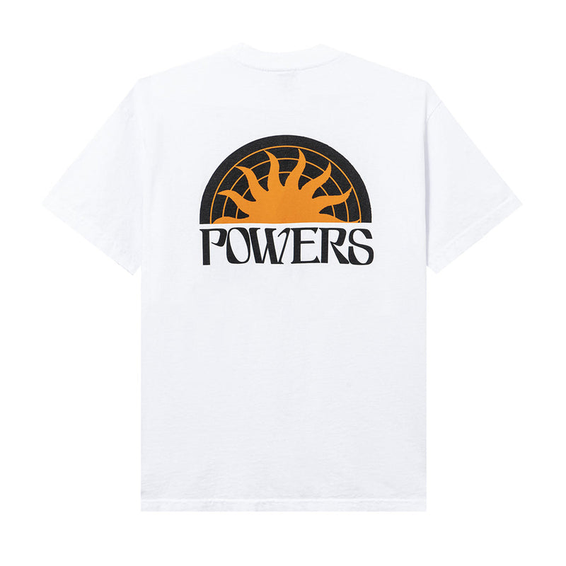 Powers Supply SUN SS TEE PS0907 WHITE Custom heavy-weight dyed and washed 100% cotton tee. Front chest and back screen prints. Made in USA.