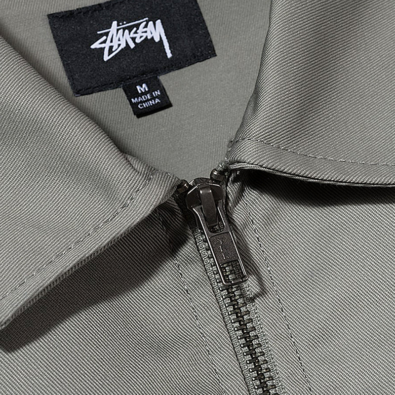 STÜSSY POLY COTTON ZIP UP L/SL SHIRT // GREY