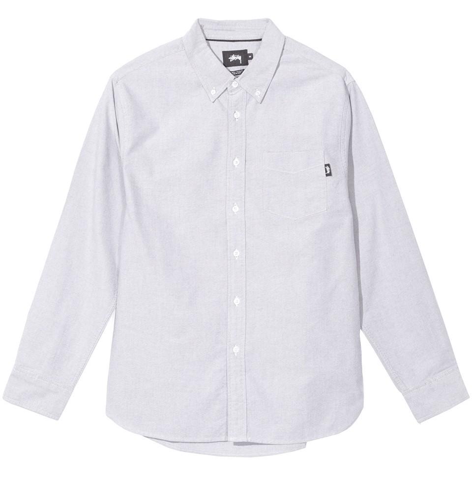 Stussy Mens Logo Classic Oxford Long Sleeve Shirt White