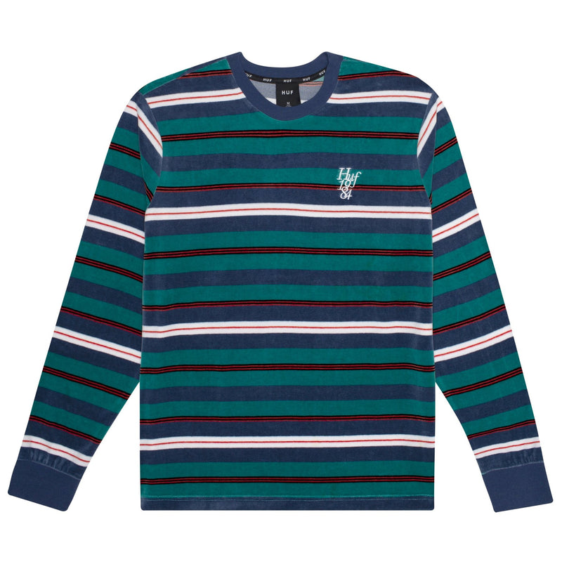 HUF UNVEIL STRIPE VELOUR LONG SLEEVE TOP // QUETZAL GREEN