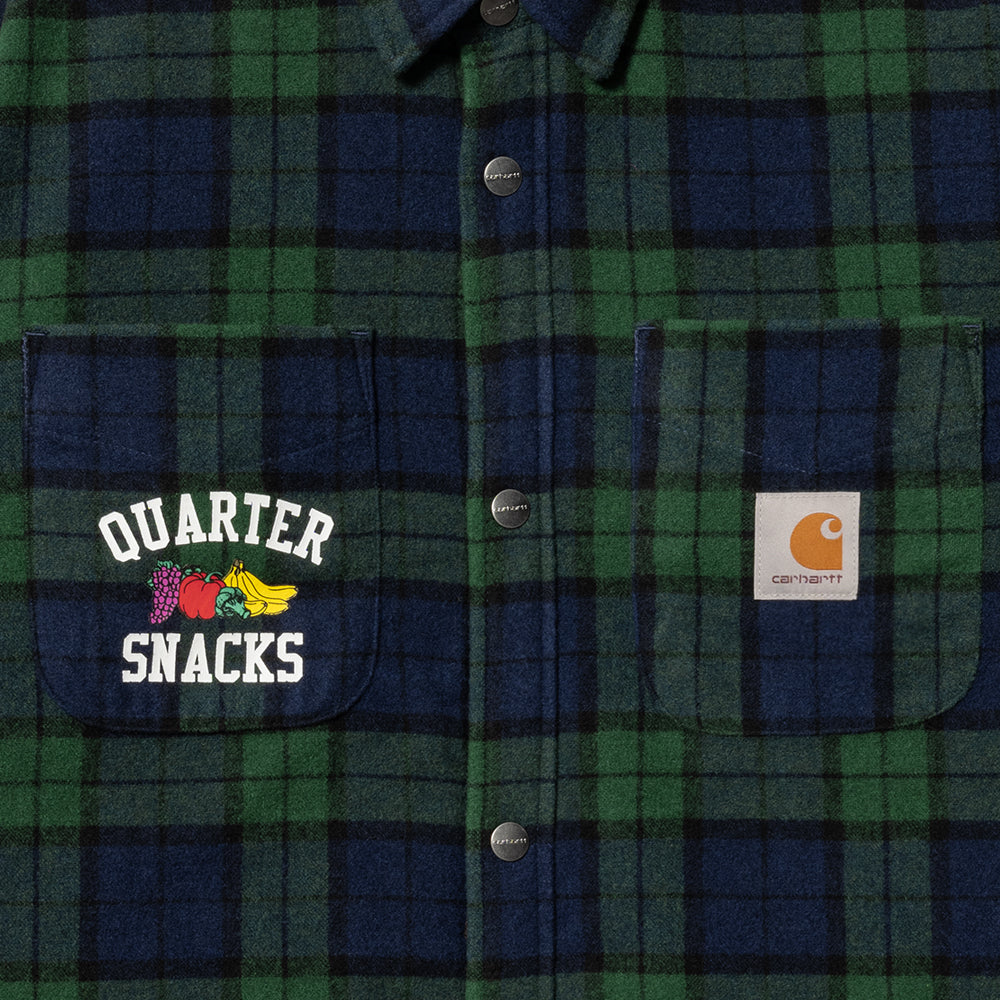 carhartt wip i029987 0r0 xx quartersnacks shirt jacket quartersnacks check green
