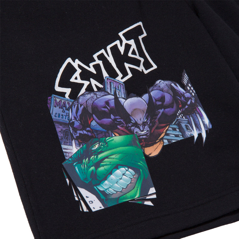 huf worldwide x marvel smash up fleece short black pt00260 black
