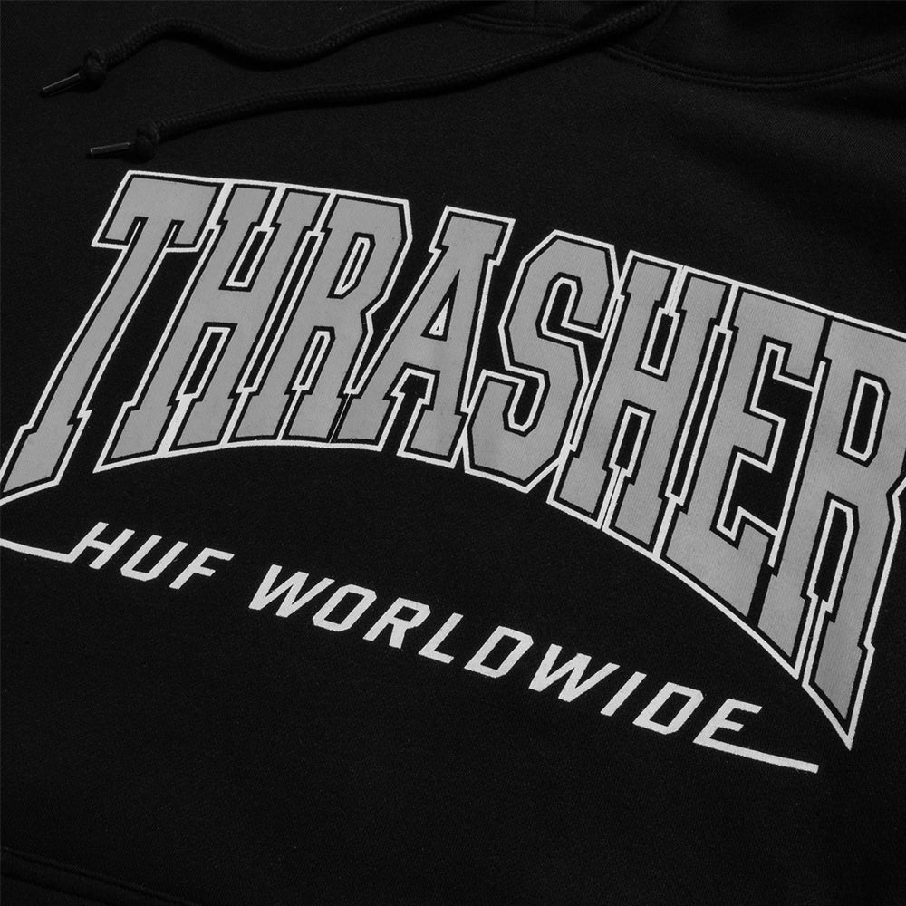 huf worldwide x thrasher bayview po hoodie black pf00563 black