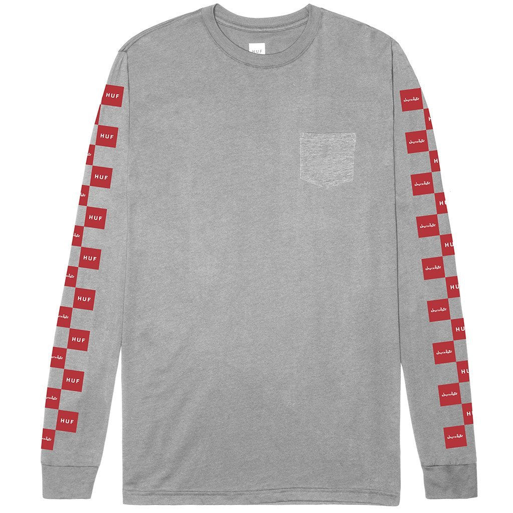 HUF X CHOCOLATE CHECKERED L/S POCKET TEE // GRAY HEATHER-The Collateral