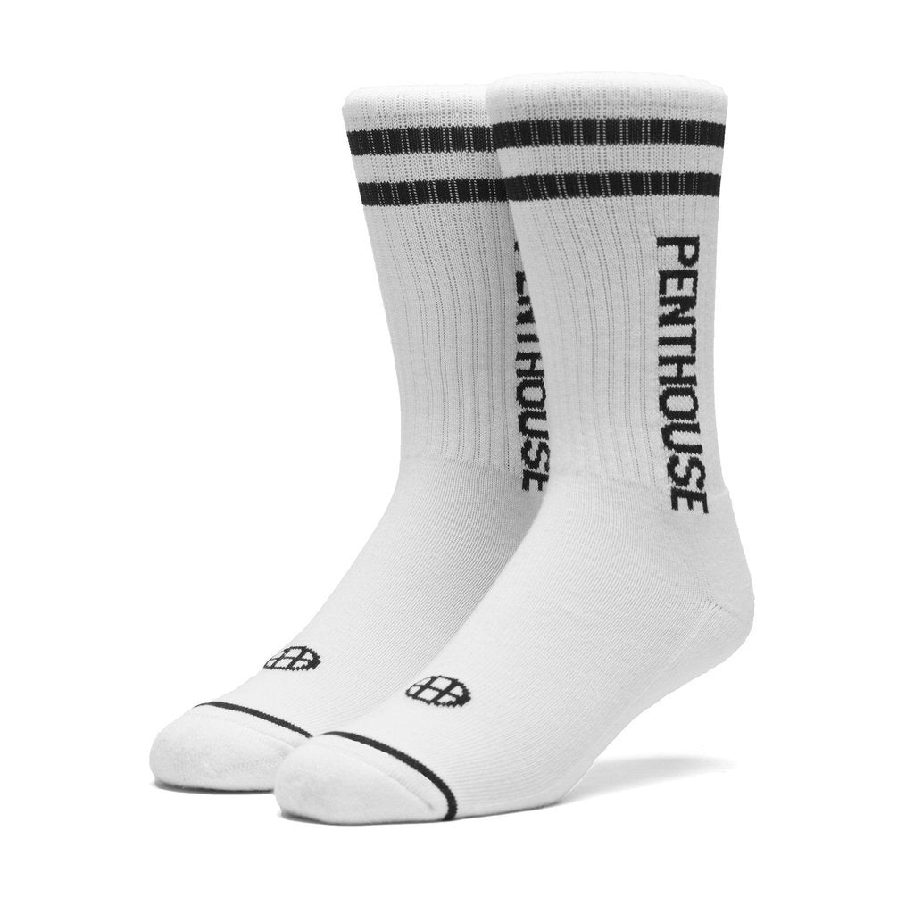 HUF X PENTHOUSE STRIPE CALF SOCKS \\ WHITE-The Collateral