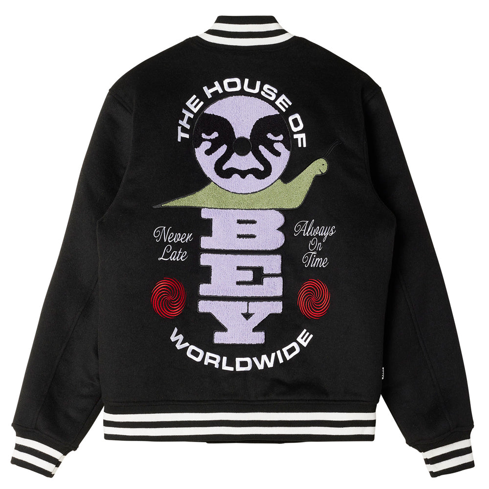 OBEY TIME VARSITY JACKET // BLACK OBEY TIME VARSITY JACKET // BLACK