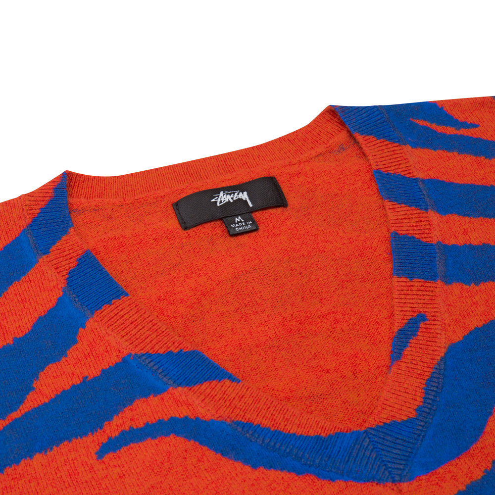 stussy 117139 tiger printed sweater vest red